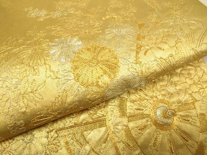 平和屋本店●太鼓柄袋帯　駒刺繍　総刺繍　花車文　金泥箔　本金箔　正絹　逸品　DABJ3939du