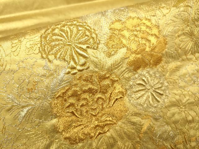平和屋本店●太鼓柄袋帯　駒刺繍　総刺繍　花車文　金泥箔　本金箔　正絹　逸品　DABJ3939du
