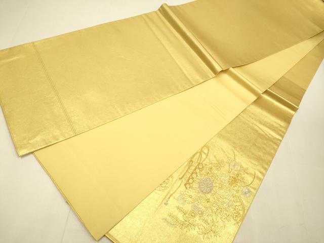 平和屋本店●太鼓柄袋帯　駒刺繍　総刺繍　花車文　金泥箔　本金箔　正絹　逸品　DABJ3939du