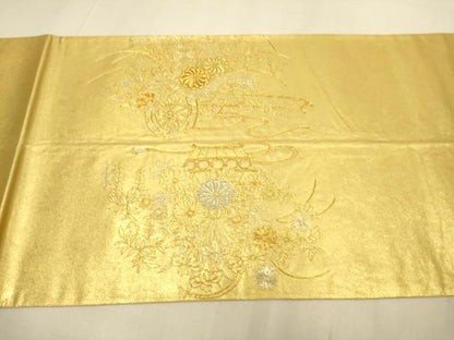 平和屋本店●太鼓柄袋帯　駒刺繍　総刺繍　花車文　金泥箔　本金箔　正絹　逸品　DABJ3939du