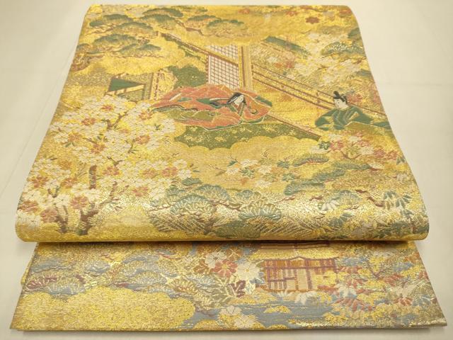 平和屋本店▼全通柄袋帯　平安人物風景文　本金弐重箔　正絹　逸品　DABJ3940du