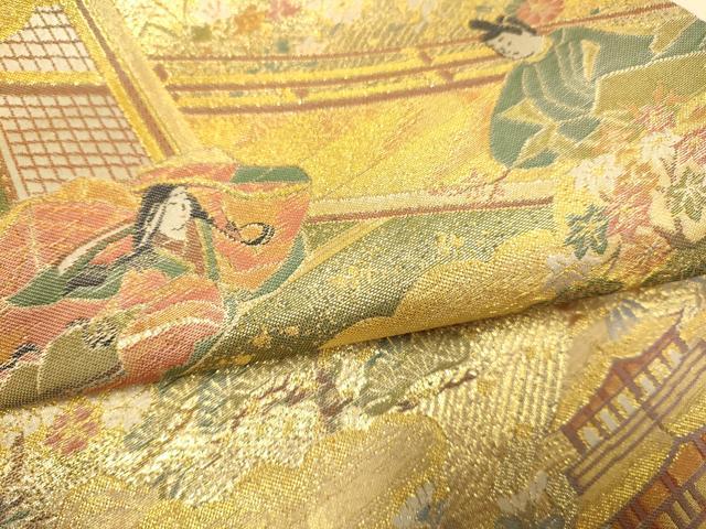平和屋本店▼全通柄袋帯　平安人物風景文　本金弐重箔　正絹　逸品　DABJ3940du