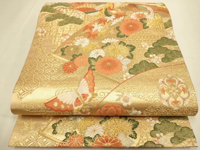 平和屋本店▼六通柄袋帯　鳳凰四季花文　本金箔　正絹　逸品　未使用　DABJ3943du
