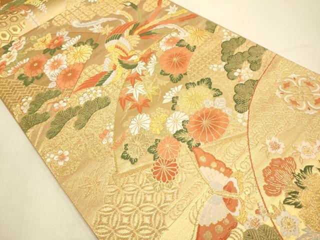平和屋本店▼六通柄袋帯　鳳凰四季花文　本金箔　正絹　逸品　未使用　DABJ3943du