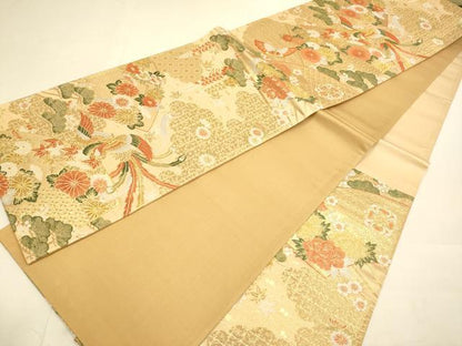 平和屋本店▼六通柄袋帯　鳳凰四季花文　本金箔　正絹　逸品　未使用　DABJ3943du