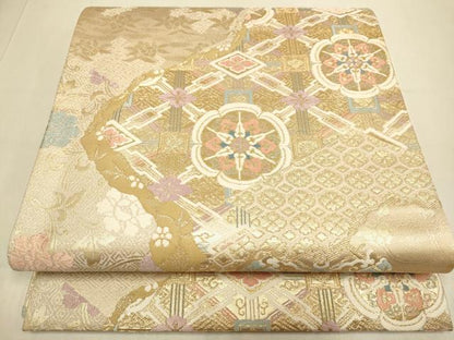 平和屋本店▼六通柄袋帯　正倉院吉祥花文　本金箔二重織　正絹　逸品　DABJ3944du