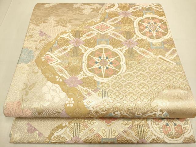 平和屋本店▼六通柄袋帯　正倉院吉祥花文　本金箔二重織　正絹　逸品　DABJ3944du