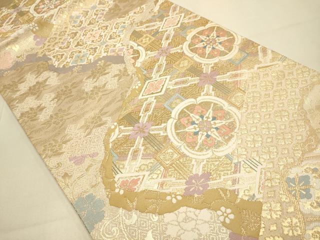 平和屋本店▼六通柄袋帯　正倉院吉祥花文　本金箔二重織　正絹　逸品　DABJ3944du