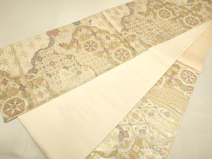 平和屋本店▼六通柄袋帯　正倉院吉祥花文　本金箔二重織　正絹　逸品　DABJ3944du