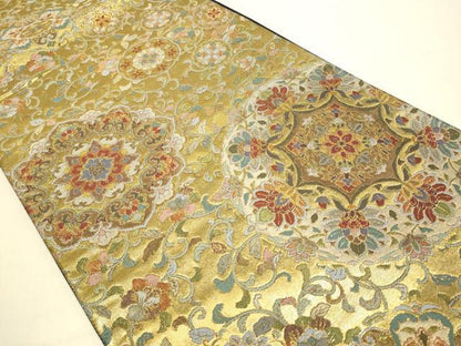 平和屋本店▼六通柄袋帯　正倉院花文　千都伽羅織　本金箔　正絹　逸品　DABJ3945du