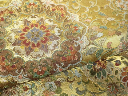平和屋本店▼六通柄袋帯　正倉院花文　千都伽羅織　本金箔　正絹　逸品　DABJ3945du