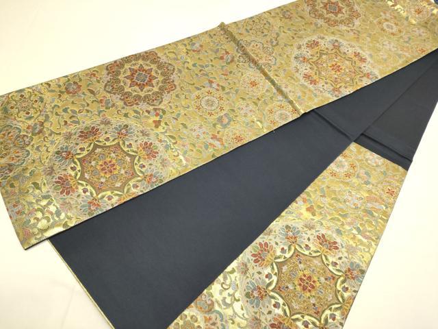 平和屋本店▼六通柄袋帯　正倉院花文　千都伽羅織　本金箔　正絹　逸品　DABJ3945du