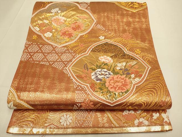 平和屋本店▼六通柄袋帯　唐織　草花文　本金二重箔　正絹　逸品　DABJ3946du