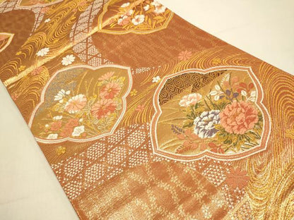 平和屋本店▼六通柄袋帯　唐織　草花文　本金二重箔　正絹　逸品　DABJ3946du