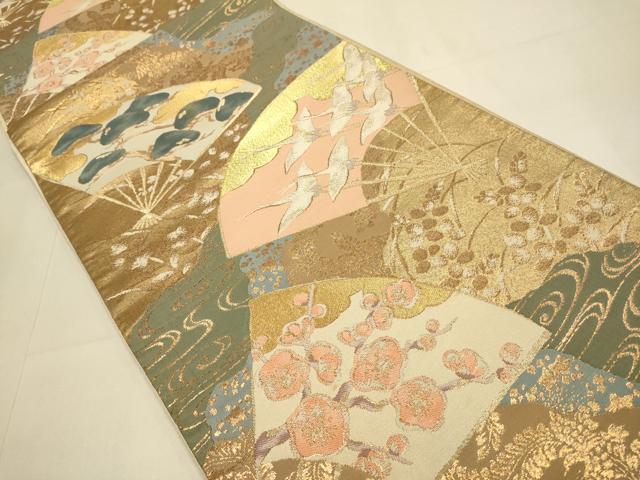 平和屋着物▼六通柄袋帯　宗達扇集文　雁金錦　正絹　逸品　DABJ3947du