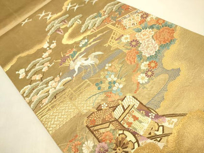 平和屋本店▼六通柄袋帯　桃山御所車文　本金箔　正絹　逸品　DABJ3949du