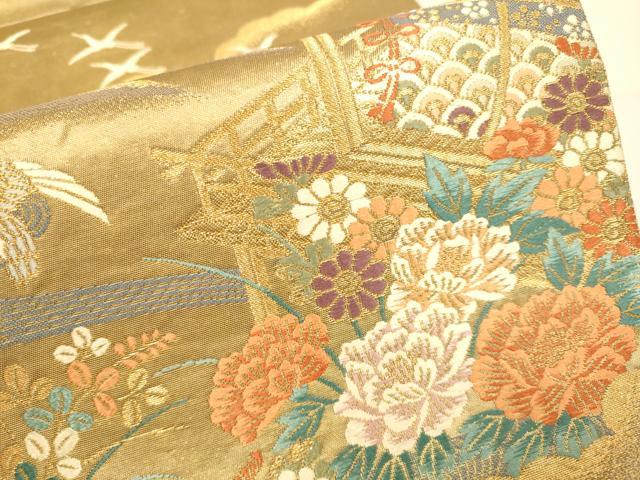 平和屋本店▼六通柄袋帯　桃山御所車文　本金箔　正絹　逸品　DABJ3949du