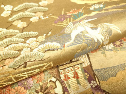 平和屋本店▼六通柄袋帯　桃山御所車文　本金箔　正絹　逸品　DABJ3949du