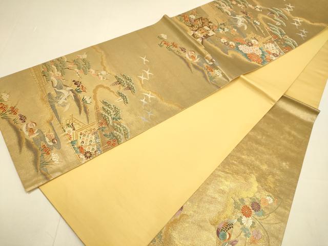 平和屋本店▼六通柄袋帯　桃山御所車文　本金箔　正絹　逸品　DABJ3949du