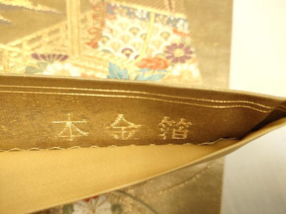 平和屋本店▼六通柄袋帯　桃山御所車文　本金箔　正絹　逸品　DABJ3949du