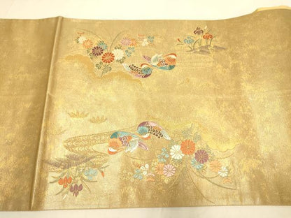 平和屋本店▼六通柄袋帯　桃山御所車文　本金箔　正絹　逸品　DABJ3949du