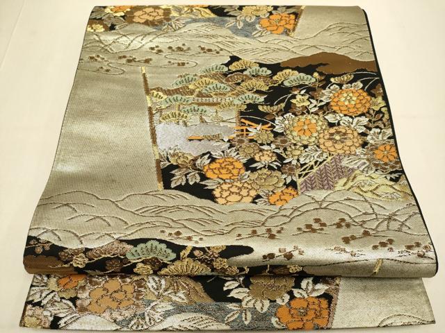 平和屋本店▼六通柄袋帯　草花文　純金二重引箔織　正絹　逸品　DABJ3953du