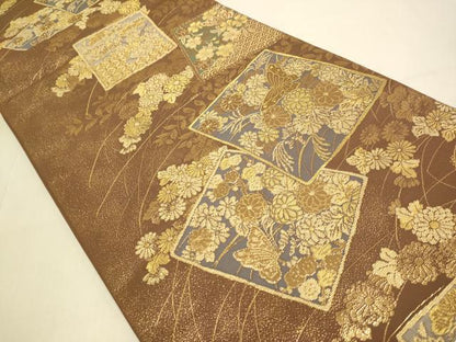 平和屋本店▼六通柄袋帯　色紙花蝶文　本金箔　正絹　逸品　DABJ3956du
