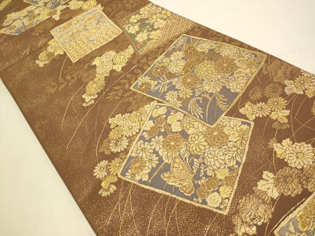 平和屋本店▼六通柄袋帯　色紙花蝶文　本金箔　正絹　逸品　DABJ3956du