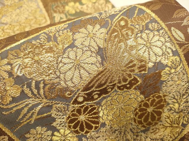 平和屋本店▼六通柄袋帯　色紙花蝶文　本金箔　正絹　逸品　DABJ3956du