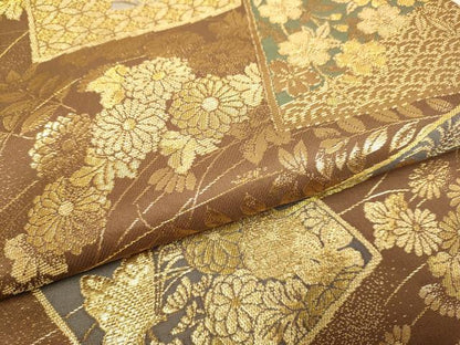 平和屋本店▼六通柄袋帯　色紙花蝶文　本金箔　正絹　逸品　DABJ3956du
