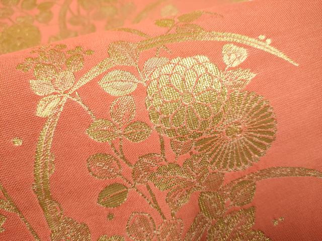 平和屋本店▼六通柄袋帯　紹巴　草花文　東綾苑　本金箔　正絹　逸品　DABJ3958du