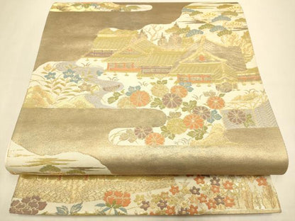 平和屋本店▼六通柄袋帯　二條城　純金箔二重引箔織　正絹　逸品　DABJ3959du
