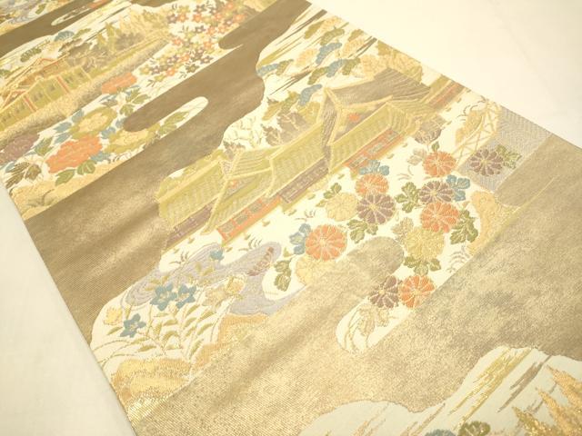 平和屋本店▼六通柄袋帯　二條城　純金箔二重引箔織　正絹　逸品　DABJ3959du