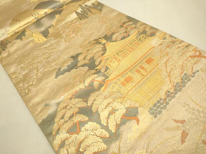 平和屋本店▼六通柄袋帯　西山風情　二重箔　純金箔　正絹　逸品　DABJ3960du