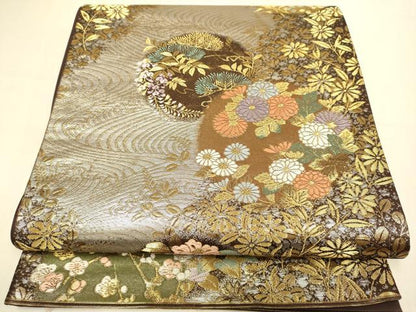 平和屋本店▼六通柄袋帯　唐織　華苑蒔絵錦　本金二重織　正絹　逸品　DABJ3964du