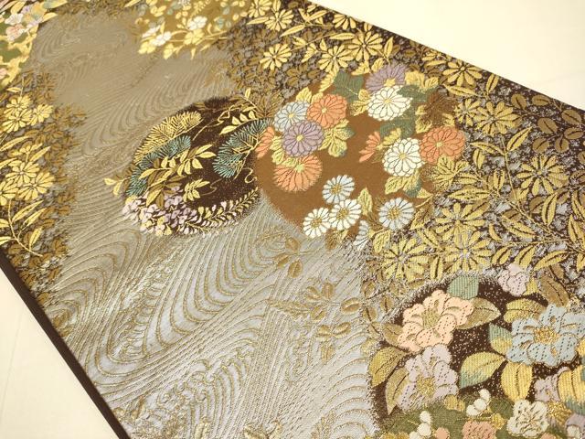 平和屋本店▼六通柄袋帯　唐織　華苑蒔絵錦　本金二重織　正絹　逸品　DABJ3964du