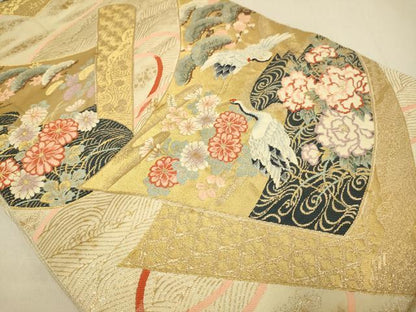 平和屋本店▼六通柄袋帯　飛鶴花文　本金箔　正絹　逸品　DABJ3965du