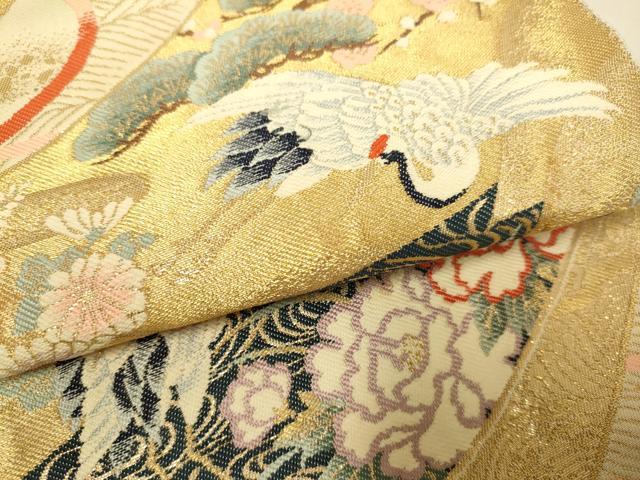 平和屋本店▼六通柄袋帯　飛鶴花文　本金箔　正絹　逸品　DABJ3965du