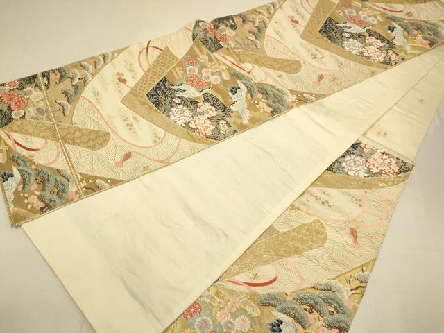 平和屋本店▼六通柄袋帯　飛鶴花文　本金箔　正絹　逸品　DABJ3965du