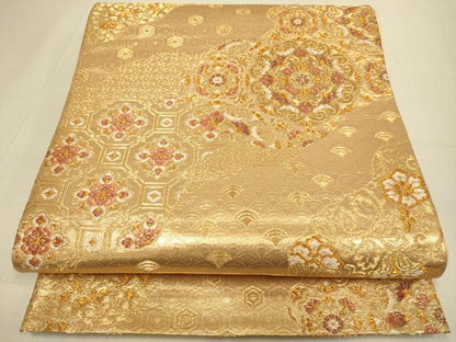 平和屋本店▼六通柄袋帯　正倉院吉祥花文　純金二重箔　正絹　逸品　DABJ3966du