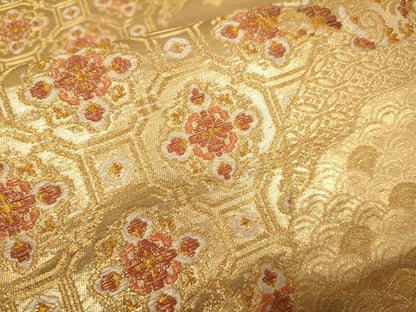 平和屋本店▼六通柄袋帯　正倉院吉祥花文　純金二重箔　正絹　逸品　DABJ3966du
