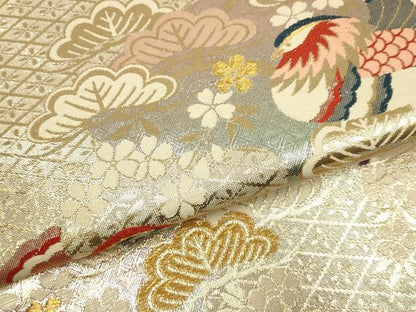 平和屋本店▼佐賀錦　六通柄袋帯　幻彩　鴛鴦松文　純金箔　正絹　逸品　DABJ3967du