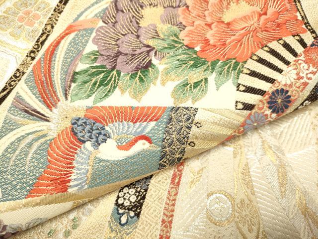 平和屋本店▼西陣　橋本織物謹製　六通柄袋帯　扇面鳳凰花文　純金箔　証紙付き　正絹　逸品　DABJ3968du