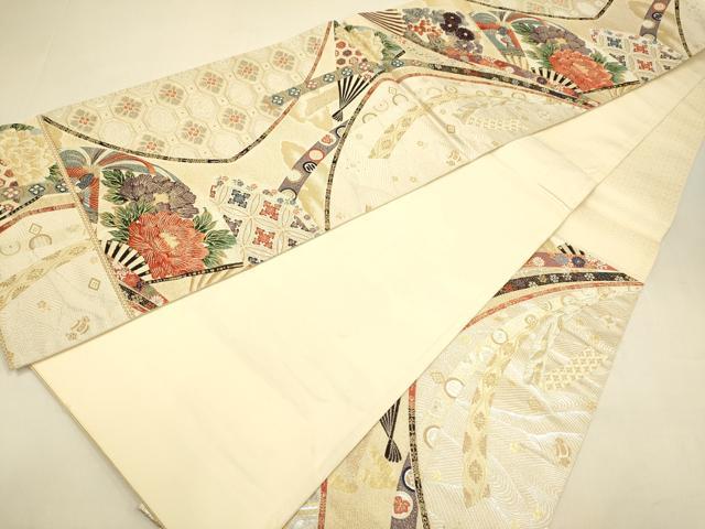 平和屋本店▼西陣　橋本織物謹製　六通柄袋帯　扇面鳳凰花文　純金箔　証紙付き　正絹　逸品　DABJ3968du