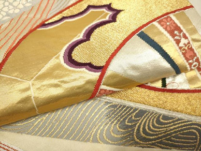 平和屋本店▼六通柄袋帯　源氏車花文　本金箔24K　正絹　逸品　DABJ3969du