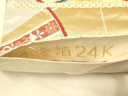 平和屋本店▼六通柄袋帯　源氏車花文　本金箔24K　正絹　逸品　DABJ3969du