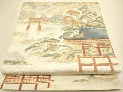 平和屋本店▼六通柄袋帯　日本三景　宮島　純金箔　正絹　逸品　DABJ3970du