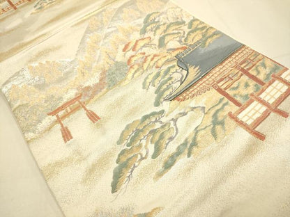 平和屋本店▼六通柄袋帯　日本三景　宮島　純金箔　正絹　逸品　DABJ3970du