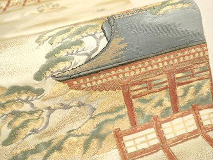 平和屋本店▼六通柄袋帯　日本三景　宮島　純金箔　正絹　逸品　DABJ3970du
