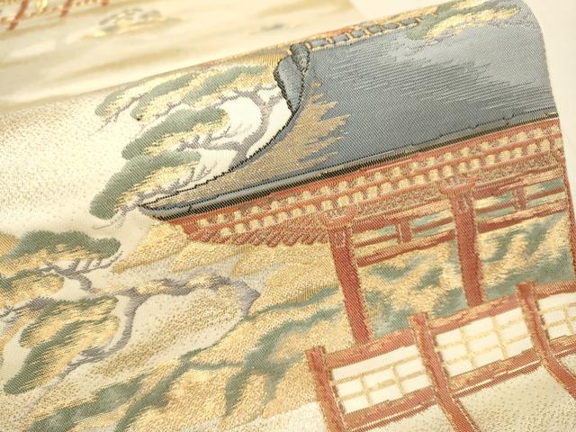平和屋本店▼六通柄袋帯　日本三景　宮島　純金箔　正絹　逸品　DABJ3970du